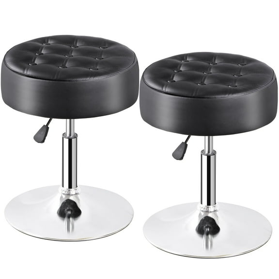 ZENY 2 Pieces Adjustable Swivel Makeup Metal Frame Salon Stool Modern Big Size Round Vanity Stool Chair, Black