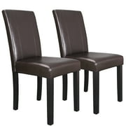 ZENY 2 Pieces Simple Style Parson Chair Urban Leather Dining Seats, Brown