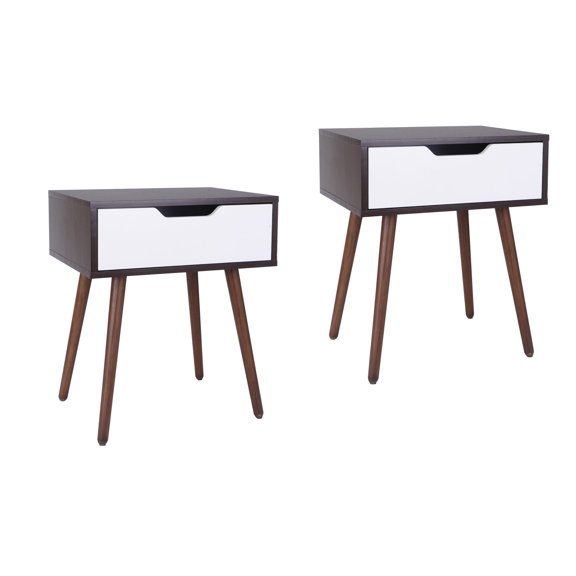 ZENY 2 Pieces Simple Wood Veneer Coffee Table with Storage Rack and Drawers, White Drawer