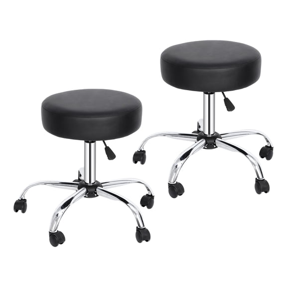 ZENY 2 Pieces Thicken Cushion Backless Spa Stool Rolling Salon Chair Metal Base Black