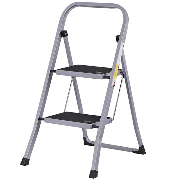 ZENY 2 Step Ladder Portable Folding Step Stool with Handgrip Anti-Slip, Wide Platform Steps, Gray
