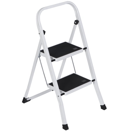 ZENY 2 Step Folding Step Ladder Stool with Handgrip, Wide Anti-Slip Platform Steps for Kitchen Home Office, White