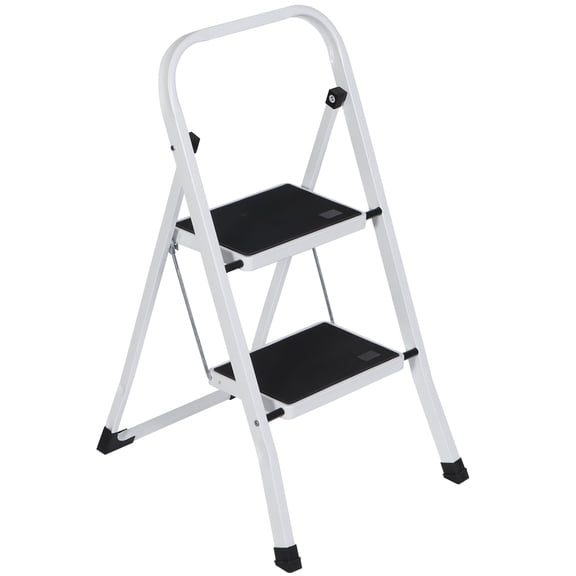 ZENY 2 Step Folding Step Ladder Stool with Handgrip, Wide Anti-Slip Platform Steps for Kitchen Home Office, White