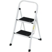 ZENY 2 Step Ladder Portable Folding Step Stool with Handgrip Anti-Slip, Wide Platform Steps, White