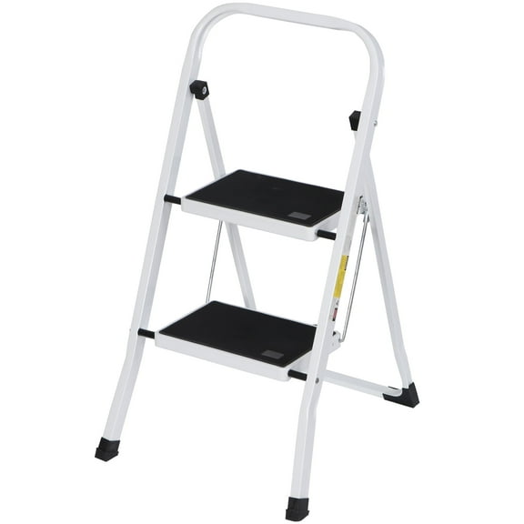 ZENY 2 Step Ladder Portable Folding Step Stool with Handgrip Anti-Slip, Wide Platform Steps, White