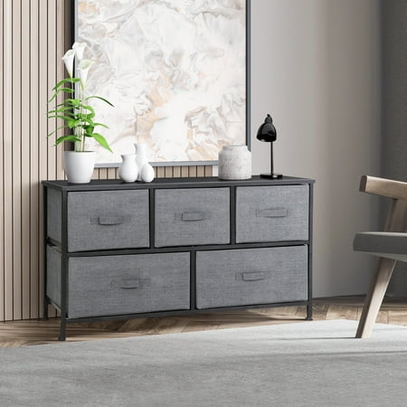 ZENY 2 Tiers Sturdy Steel Frame Wide Dresser Storage Tower Entryway Storage, Gray