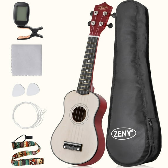 ZENY 21" Beginners Acoustic Ukulele With Gig Bag, Strap, Tuner and Pick