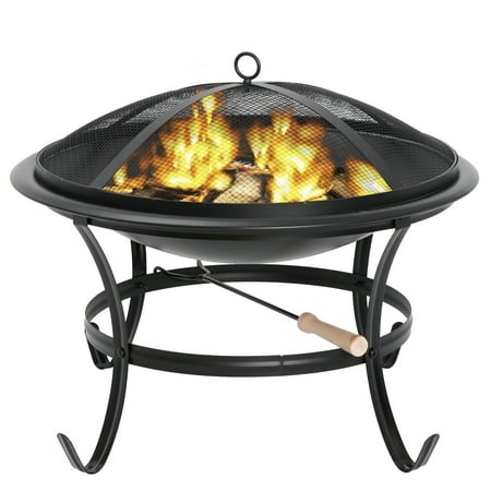 ZENY 22" Round Wood Painted Finish Metal and Pine Fire Pit