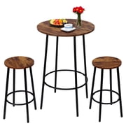 ZENY 3 Piece Bistro Bar Set with 2 Stools and Round Table, Black/Rustic Brown