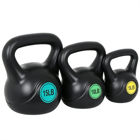 ZENY 3-Piece Kettlebell Set 5 LB 10 LB 15 LB PE Coated Weights with Ergonomic Handle, 30 LB Total Strength Training Gym Equipment for Home Workout