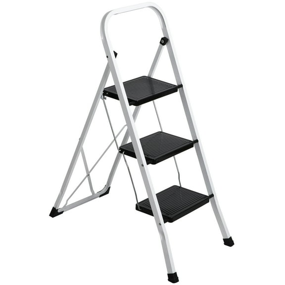 ZENY 3-Step Folding Metal Frame Ladder With Anti Slip Platform, 330lbs Maximum Load