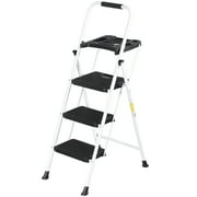 ZENY 3 Step Ladder Folding Step Stool with Tool Tray Wide Non-Slip Pedal, White
