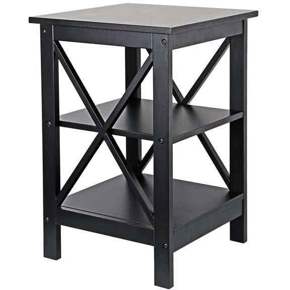 ZENY 3-Tier Square End Table Modern Wood X-Design Side Accent Table with Storage, Black