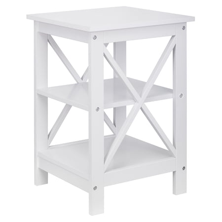 ZENY 3-Tier Square End Table Modern Wood X-Design Side Accent Table with Storage, White