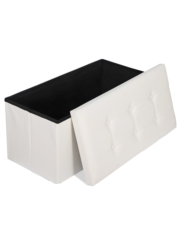 ZENY 30" Folding Storage Ottoman Bench Entryway MDF PVC Faux Leather Finish, Beige