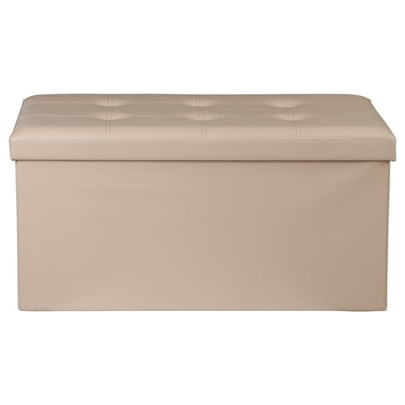 ZENY 30" Folding Storage Ottoman Bench Entryway MDF PVC Faux Leather Finish, Beige