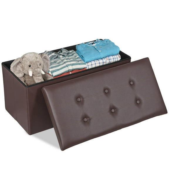 ZENY 30" Folding Storage Ottoman Bench Entryway MDF PVC Faux Leather Finish, Brown