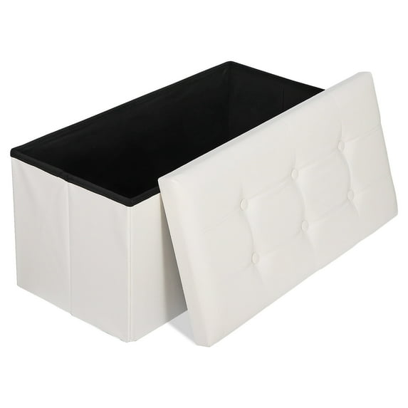 ZENY 30" Folding Storage Ottoman Bench Entryway MDF PVC Faux Leather Finish, White
