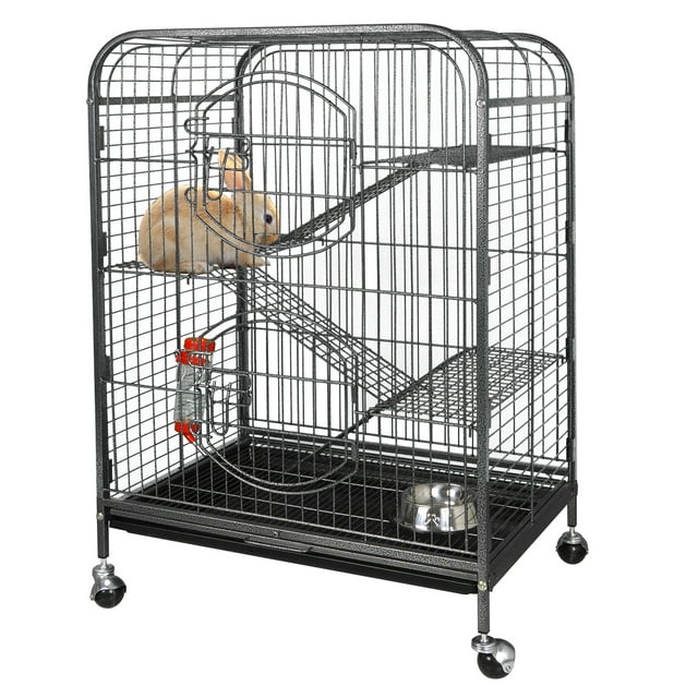 ZENY 37'' Small Animal Cage with 4 Tiers, 3 Ladders and 2 Front Doors Metal Frame