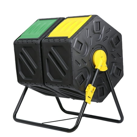 ZENY 37 gal Double Compost Bins Outdoor Rotating Tumbling Metal Frame Remixing Container, Black