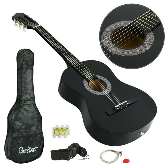 ZENY 38" New Beginners Acoustic Guitar with Case, Strap, Tuner and Pick, Black