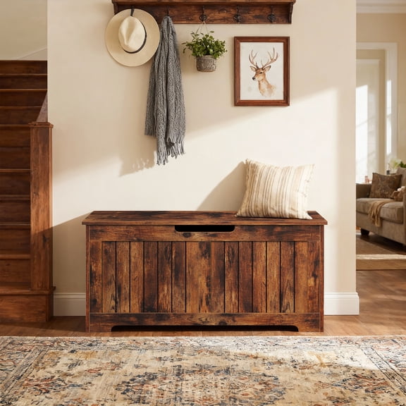 ZENY 39.4 Inch Wooden Storage Chest with Safety Hinges, Toy Box Bench Organizer, Large Capacity Entryway Cabinet for Bedroom Living Room, Brown