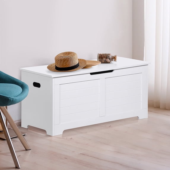 ZENY 39.4 Inch Wooden Storage Chest with Safety Hinges, Toy Box Bench Organizer, Large Capacity Entryway Cabinet for Bedroom Living Room, White