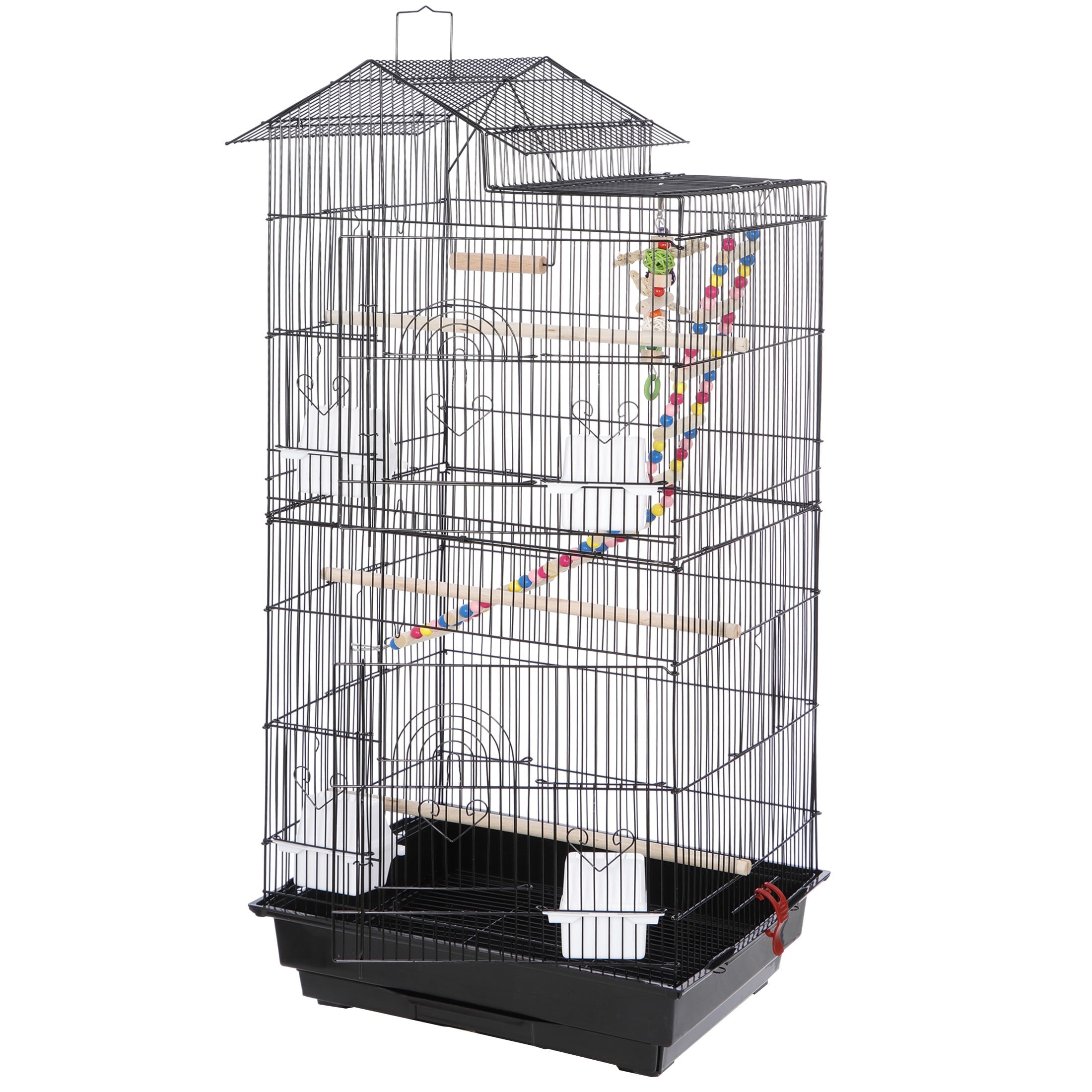 ZENY 39" House Shape Bird Cage Large Parrot Cage Metal Frame, Black