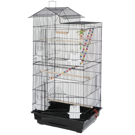 ZENY 39" House Shape Bird Cage Large Parrot Cage Metal Frame, Black