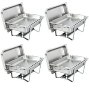 ZENY 4 Pack Premier Chafers Stainless Steel Chafing Dish 8 Qt. Full Size Buffet Trays Silver