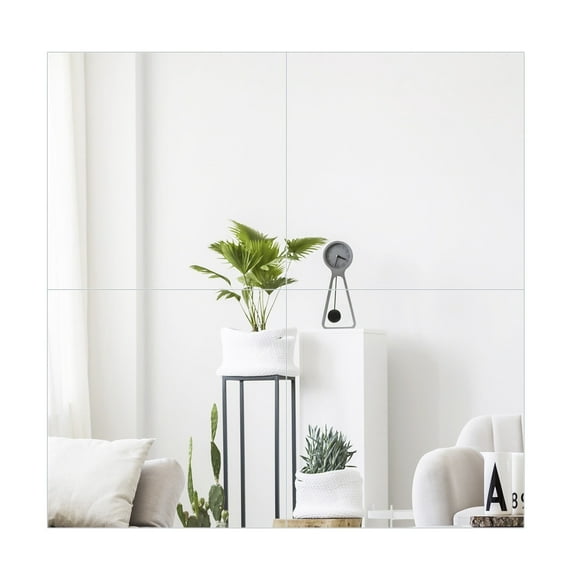 ZENY 4 Pcs Frameless Foursquare Full Wall Mirror Set 14" for Living Room Bedroom with Extra Double-sided Adhesives