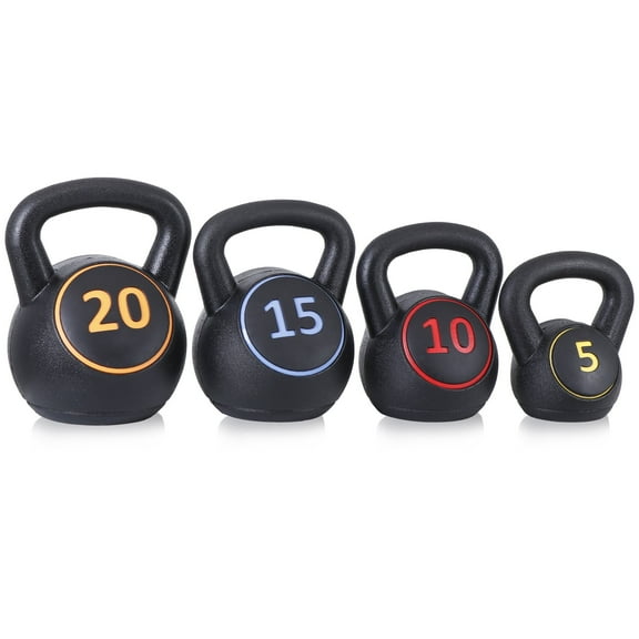 ZENY 4-Piece Kettlebell Exercise Fitness Weight Set with Storage Rack, 5lb, 10lb, 15lb, 20lb for Full Body Workout & Exercise Fitness