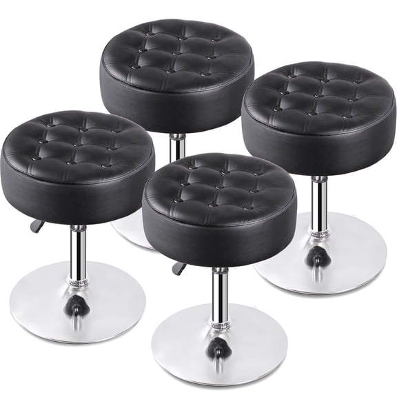 ZENY 4 Pieces Adjustable Swivel Makeup Metal Frame Salon Stool Modern Big Size Round Vanity Stool Chair, Black