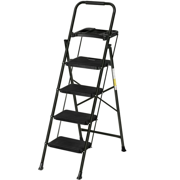 ZENY 4 Step Ladder Folding Step Stool with Tool Tray Wide Non-Slip Pedal, Black