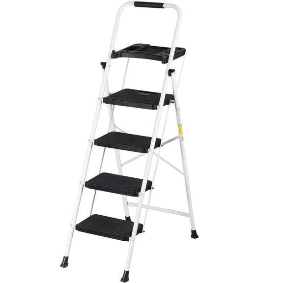 ZENY 4 Step Ladder Folding Step Stool with Tool Tray Wide Non-Slip Pedal, White