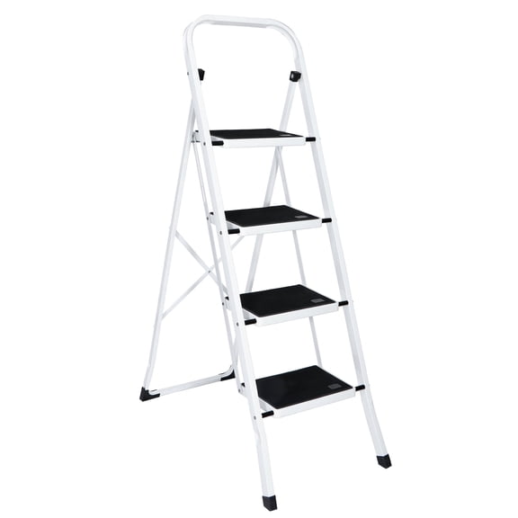 ZENY 4 Step Ladder Metal Frame Portable Folding Step Stool Anti-Slip Max 330lbs, White