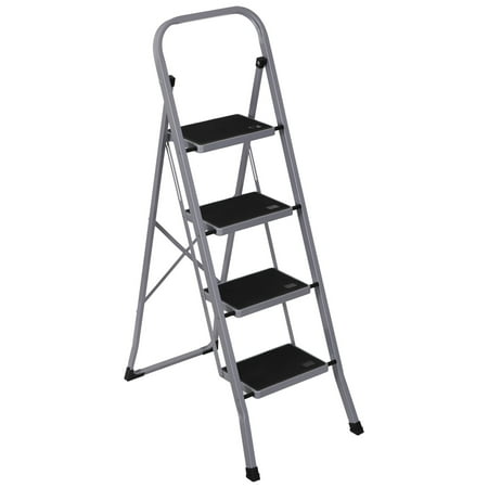 ZENY 4 Step Ladder Portable Folding Step Stool with Handgrip Anti-Slip, Wide Platform Steps, 330 lbs Capacity for Home and Kitchen Grey