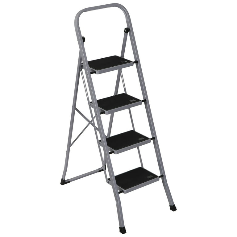 ZENY 4 Step Ladder Portable Folding Step Stool with Handgrip Anti Slip Wide Platform Steps 330 lbs Capacity for Home and Kitchen Grey