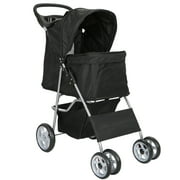 ZENY 4 Wheel Foldable Dog Pet Stroller - Black