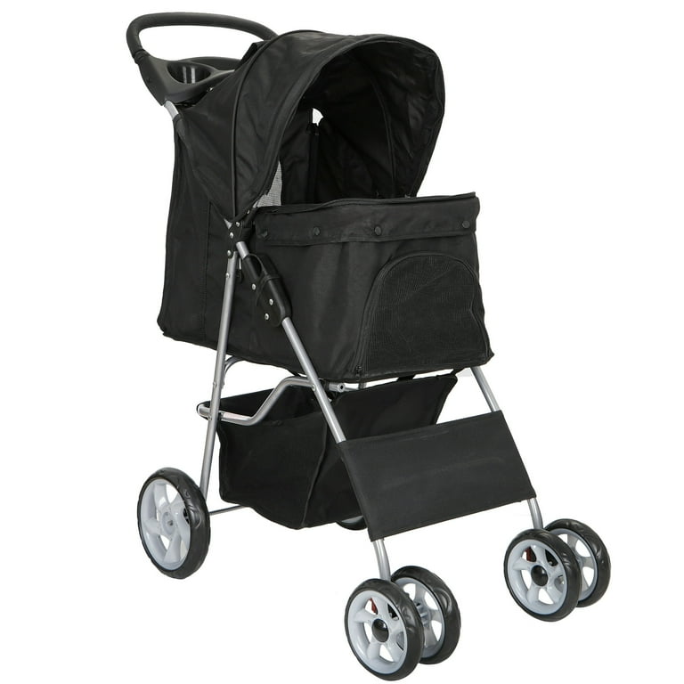 ZENY 4 Wheel Foldable Dog Stroller, Black, Holds Pets up to 30 lbs