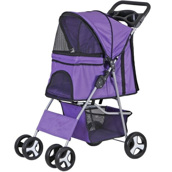 ZENY 4 Wheel Foldable Dog Pet Stroller - Purple