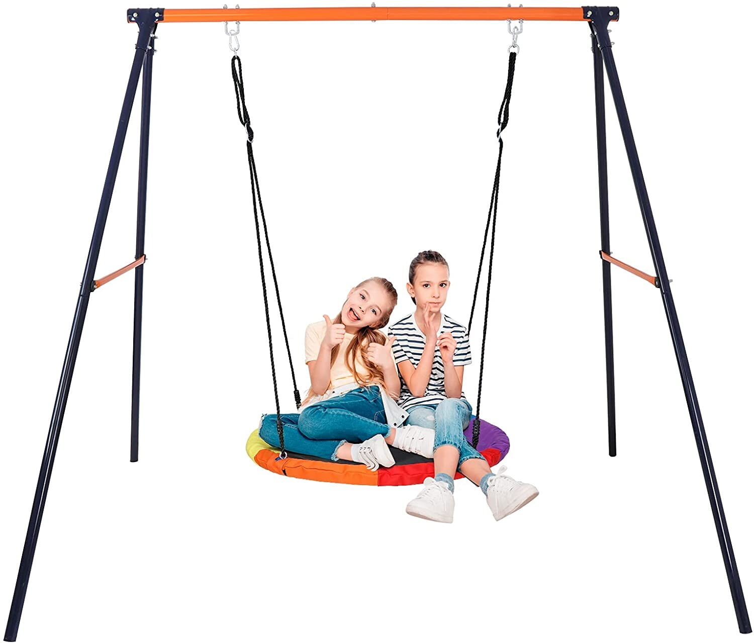 ZENY Rainbow Web Tree Metal Swing Set for Kids and Teens