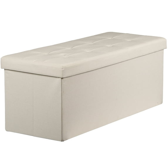 ZENY 43.3 Inches Folding Storage Ottoman Bench Storage Chest Foot Rest Stool Bed End Bench with Foam Padded Seat, Holds up to 660 lb, Beige