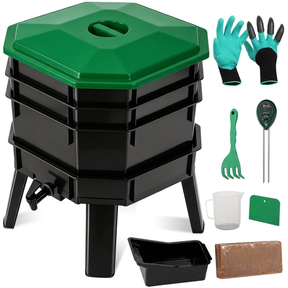 ZENY 43.5L (11 Gal) Stackable Worm Compost Bin with Complete Accessories Free Indoor/Outdoor Vermicomposting System
