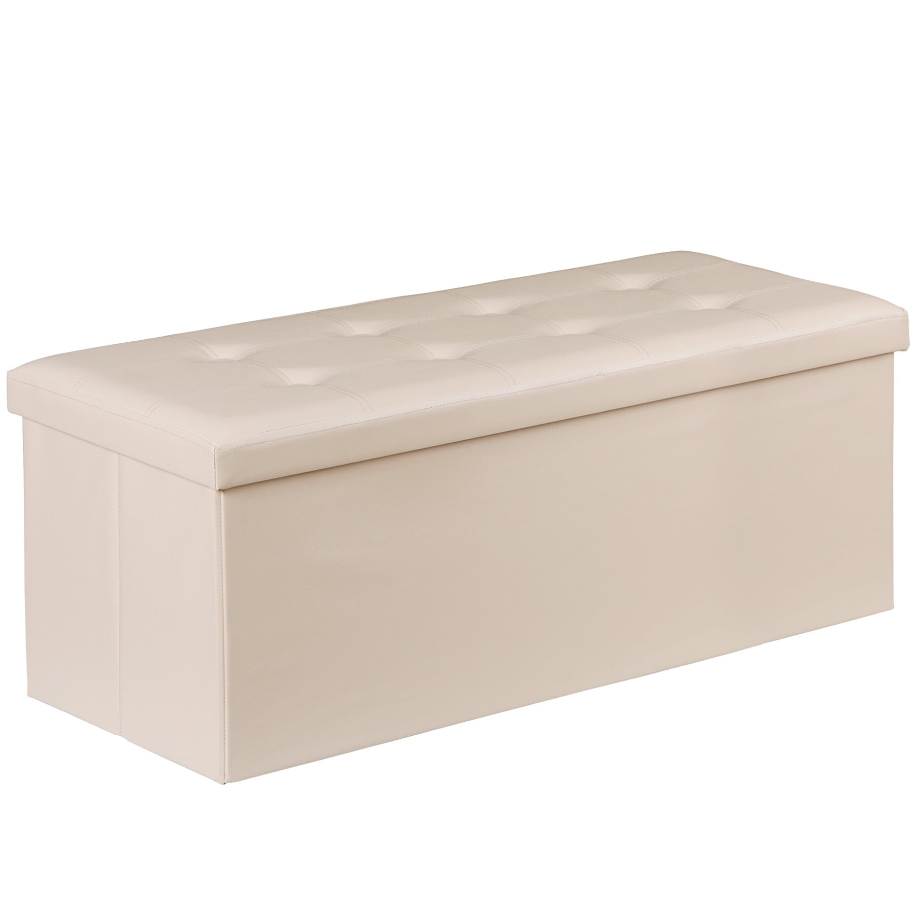 ZENY 43 Inch Folding Storage Ottoman Bench, Storage Chest, Footrest, Stool Bench for Living Room Bedroom Entryway, Holds up to 660 lb, Beige