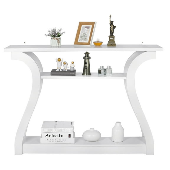 ZENY 47" Accent Console Table Simple Style 3 Tier Shelves Sofa Side Table Entryway, White