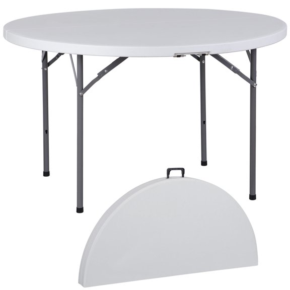 ZENY 48" Round Folding Plastic Banquet Table, Heavy Duty Fold-in-Half, White