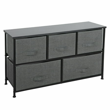 ZENY 5 Drawer Fabric Dresser Chests Wide Storage Tower Organizer Unit for Bedroom Livingroom Closet Hallway, Dark Grey