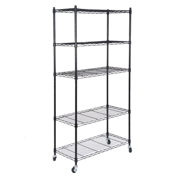 ZENY 5-Tier Wire Shelving Unit with Wheels, Heavy Duty Adjustable Metal Storage Rack for Kitchen, Pantry and Garage Storage, Black, 1-Pack