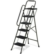 ZENY 5 Step Ladder Folding Step Stool with Tool Tray Wide Non-Slip Pedal, Black